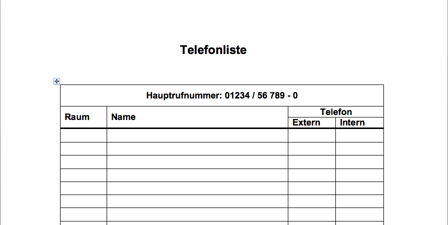 Muster Telefonliste Mit Externe Und Interne Nr Convictorius 